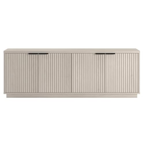 Fluted TV Stand for TVs up to 78" with 2 Ribbed Storage Cabinets and Adjustable Shelves for Living Room, Family Room, or Office, Beech White