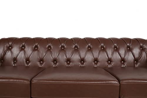 Chesterfield Sofa, Classic Tufted Upholstered Leather Couch, Modern 3 Seater Couch Furniture with Tufted Back for Living Room Office (Dark Brown)
