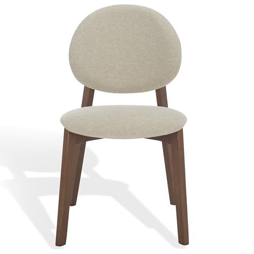 SAFAVIEH Couture Collection - Kayleen Walnut & Beige Dining Chair Set of 2, Modern Upholstered Side Chairs with Solid Wood Frame (SFV6712A-SET2)