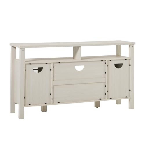 Transitional-Style Windowpane Glass Door Storage Sideboard, 58 Inch, Coastal Oak