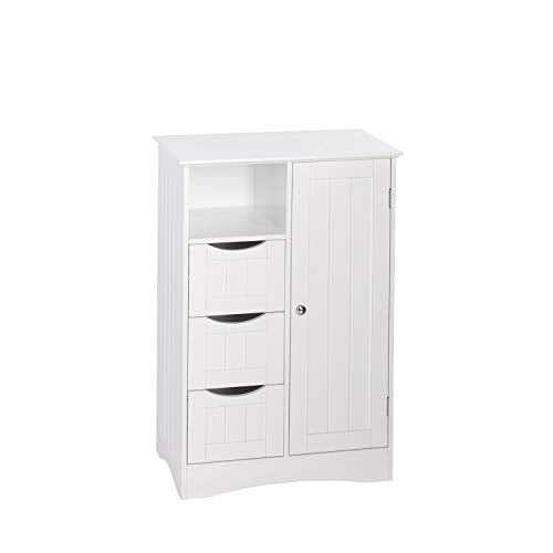 Ashland Bathroom Storage Cabinet with 3 Drawers, Adjustable Shelf & Beadboard Styling - White Bathroom organizer - Freestanding Storage Cabinet