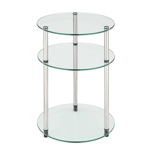 Designs2Go Classic Glass 3-Tier Round End Table 15.75" - Modern Contemporary Side Table with Storage Shelves for Living Room, Bathroom, Bedroom, Office, Den, Glass