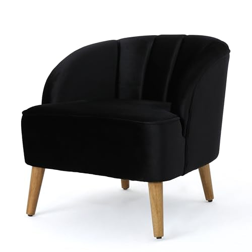 Velvet Accent Chair,Modern Lounge Living Room Chairs with A Curved Backrest and Iconic Splayed Legs,Seating Furniture for Bedroom,Black