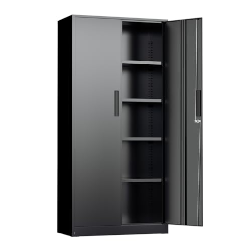 Crownland 72" Metal Storage Cabinet, Lockable Garage Storage Cabinets, High Office Cabinet with Adjustable Shelves for Garage, Home Office, Classroom, Pantry(Classic Black-Narrow Size)
