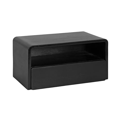 Kato Modern Wood Floating Side Table with Drawer, 18 x 10 x 9, Black, Contemporary Wooden Floating Nightstand for Bedroom Bedside Table