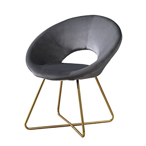 Slatina Silky Velvet Upholstered Accent Chair with Gold Tone Finished Base, Gray