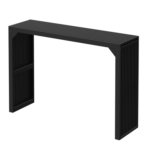 Narrow Console Table for Entryway, Living Room, Hallway - 46" Solid Wood Farmhouse Table with Storage (Black)