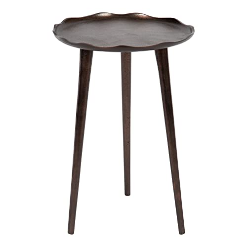 Alessia Modern Round Metal Side Table; 15 x 15 x 22; Bronze; Decorative Glam Cast Aluminum End Table with Deckled Edge for Bedroom Nightstand or Living Room Accent