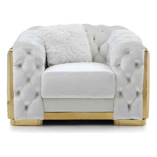 Glory Furniture Lexi 19" H Modern Velvet Upholstered Accent Chair in Ivory/Gold