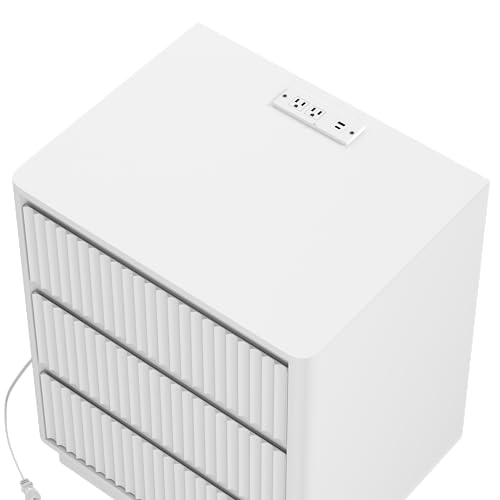 Set of 2 End Tables with Fast USB C Charging Station, Sofa Side Table with 3 Drawers, Large Storage Modern Wood Cabinet for Living Room, Bedroom, Office,White