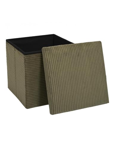Home Deco Factory, HD0534 Green Ribbed Foldable Ottoman Chest Multifunctional Storage Bench, Elegant and Practical Design, Ideal for Small Spaces, 38 cm, Green