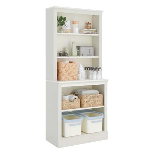 72" Tall Bookcase, White Large Floor Standing Bookshelf, 5 Tier Shelves Open Storage Organizer, Book Case for Living Room Hallway Kitchen Home Office Bedroom, White - 5 Tier