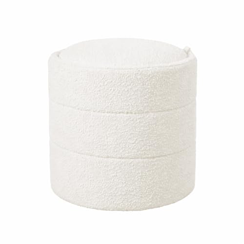 18" Storage Round Ottoman - Cream Boucle