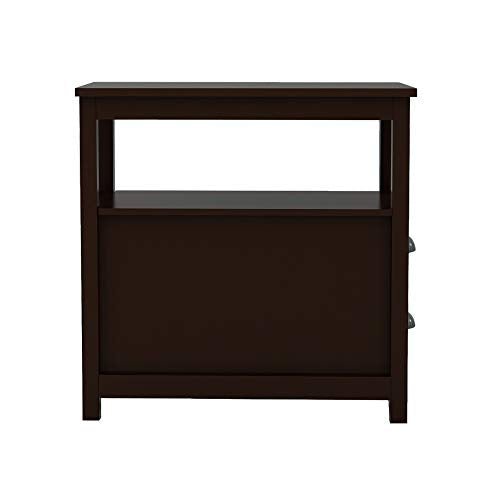 Narrow End Table with 2 Drawers and 1 Open Shelf Space Bedside Table, Retro Side Table for Living Room Bedroom Home Furniture Side Table (Brown)