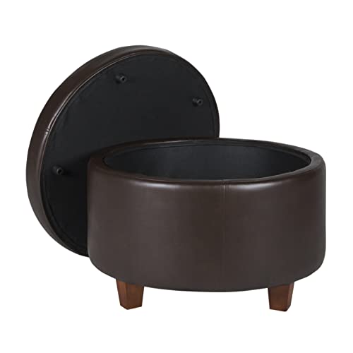 24" Round Leatherette Storage Ottoman - Chocolate Brown