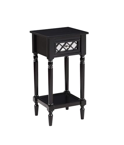 French Country Khloe Deluxe 1 Drawer Accent End Table 14" - Traditional Farmhouse Side Table with Mirrored Storage Drawer and Shelf for Living Room, Black