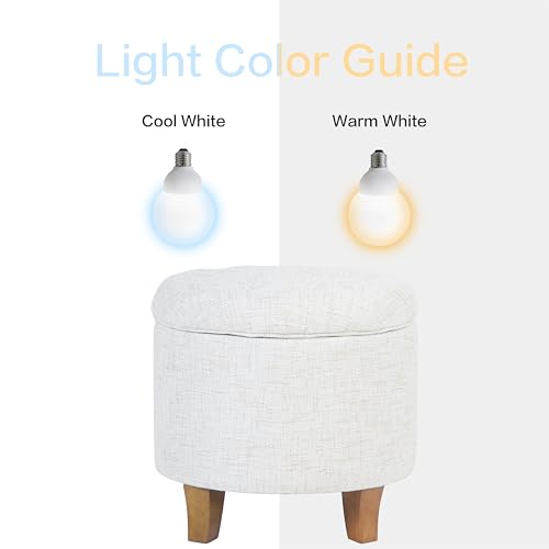 19" Button Tufted Round Storage Ottoman - Cream Textured Solid