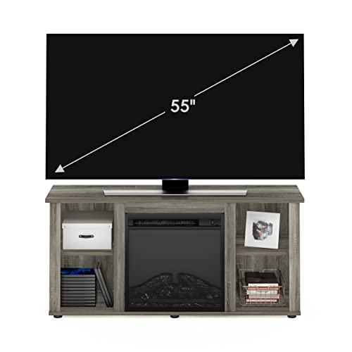 Jensen Fireplace Entertainment Center TV Stand with Open Storage for TV up to 55 Inch, French Oak Grey