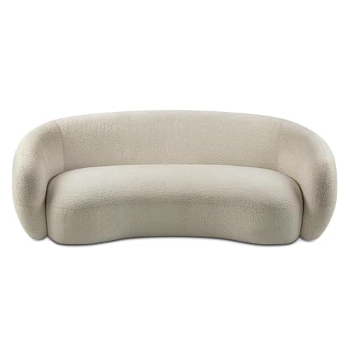 89" Wide Contemporary Sofa, Vanilla Cream Boucle Fabric, Solid and Engineered Wood Frame, Plush Cushions, Curved Silhouette, 3-Seater, Durable Living Room Seating, Modern Lounge Furniture