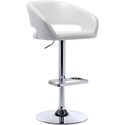 Adjustable Bar Stool with Hollow Back and Arms, Modern PU Leather Swivel Barstool, Airlift Counter Height Bar Chair for Kitchen Dining Room (Pearl White)