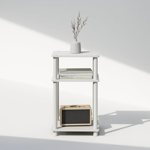 JUST Side Table, 3-Tier End Table, Open Shelves Night Stand, Bedside Table, Toolless Assembly, for Living Room, Bedroom, Bathroom, White