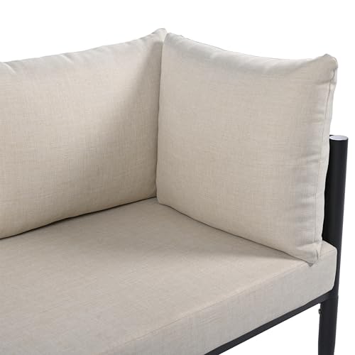 SAFAVIEH Outdoor Patio Furniture Collection - Harrison 3-Piece Corner Sofa Set with Table, Black & Taupe, Modern Sectional Design (PAT7744A)