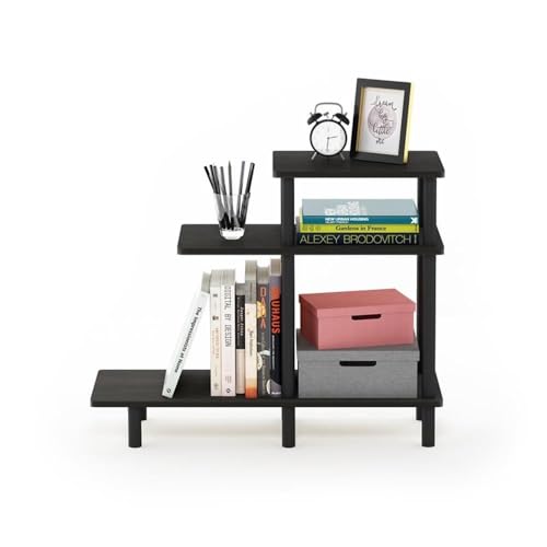 Turn-N-Tube Wood 3-Tier Sofa Side Table, Engineered Wood, Espresso/Black Finish, 25.63" H x 31.5" W x 11.61" D, Modern Design with Open Shelves, Living Room or Bedroom Furniture