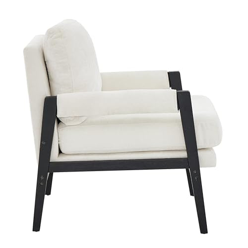 Kelly Mid-Century Modern Chenille Upholstered Accent Armchair, White