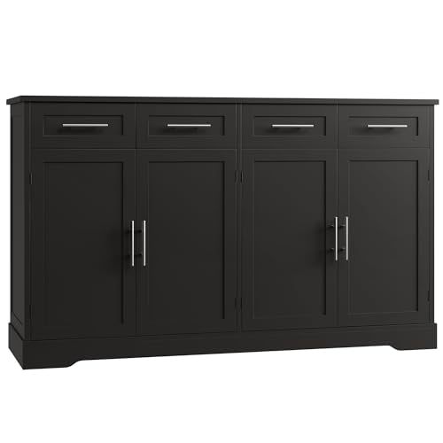 60" W Sideboard Buffet Cabinet with Storage, Kitchen Cabinet, Black, view 2