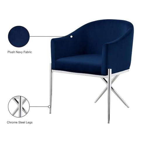 Meridian Furniture Xavier Collection Modern | Contemporary Velvet Upholstered Dining Chair with Sturdy Steel X Shaped Legs, 25.5" W x 24.5" D x 31.5" H, Navy