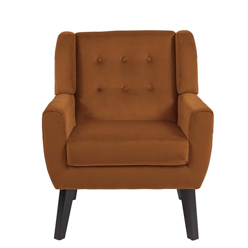 Accent Chair, Velvet Upholstered Armchair for Living Room, Modern Club Arm Chairs Comfy Single Sofa Button Tufted Bedroom Reading Seat - Orange, Set of 1