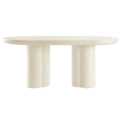 Caspian 72Inch Oval Dining Table Industrial Concrete White Finish Modern Kitchen Room Entertaining Home Furniture Quality Stylish Elegant Durable Refined Versatile