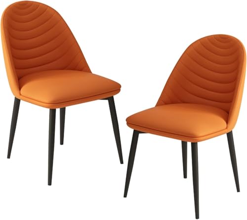 Popular Soft Seat and Back Kitchen Chairs with Sturdy Metal Legs PU Leather Chairs Set of 2(Color:Orange)