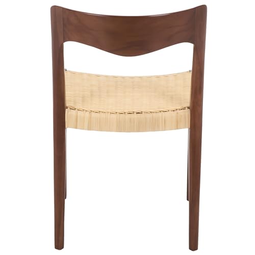 SAFAVIEH Furniture - Sezja Wicker Dining Chair - Walnut Solid Wood Frame with Natural Handwoven Rattan Seat - Fully Assembled Design for Dining Room & Kitchen, 17.7" Seat Height (DCH1204C)