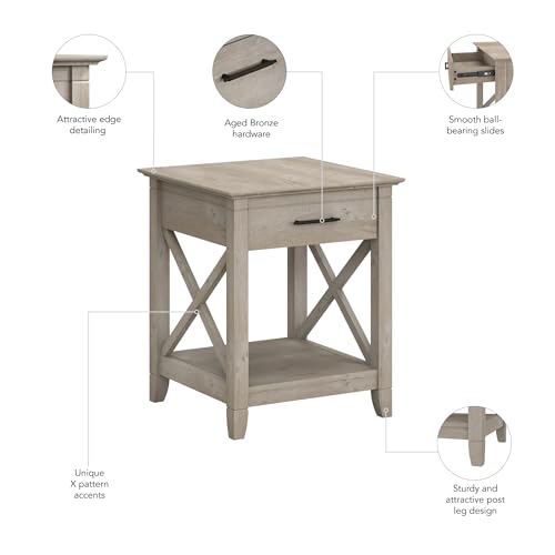 End Table with Drawer, Nightstand with Storage, Living Room and Bedroom Furniture, Key West Collection, Washed Gray