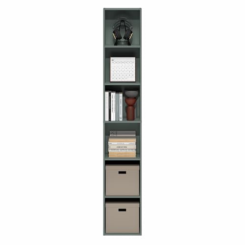 LUDER Book Shelf, 6-Tier Tall Modern Bookshelf, Bookcase with Open Shelves, 9.3 x 12 x 71, for Living Room, Bedroom, Home Office, Sage Green