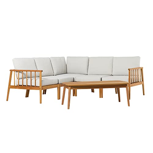 Dekian Modern 6-Piece Spindle-Side Solid Acacia Patio Sectional, Natural