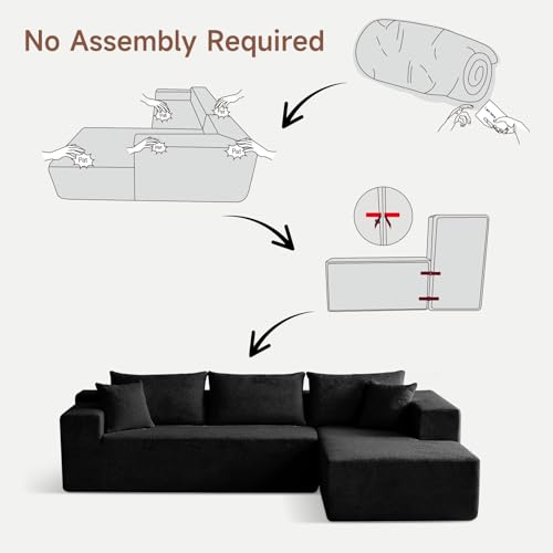 103” L Shaped Cloud Sectional Boneless Couches for Living Room, Modern Modular Sofa Couch with Chaise, Comfy Deep Seat Living Room Furniture Set, No Assembly, Black