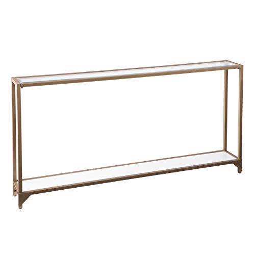 Bergen 56 inches Long Narrow Metal Console Table, Open Concept Living Space, Glam Style Painted Iron, Gold