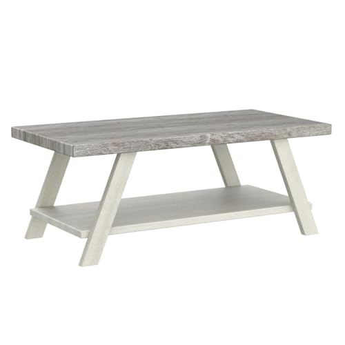 Athens Contemporary Wood Shelf Coffee Table, Weathered Gray and Beige