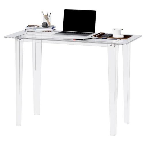 Acrylic Desk, Acrylic Table & Clear Desk - Modern Home Office Study Table, Extended Surface Multi-Purpose Console, Sturdy Lightweight for Small Spaces Transparent Workstation (Transparent-M)