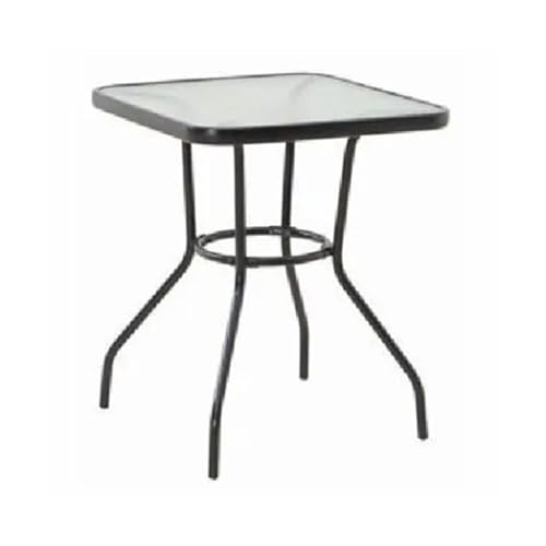 Sunny Isles 24 Inch Outdoor Patio Bistro Dining Table Backyard Squared Furniture with Tempered Glass Tabletop, Black
