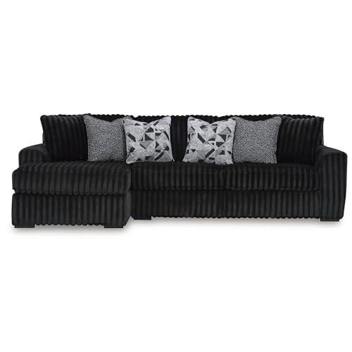 Signature Design by Ashley Midnight-Madness 2-Piece Sectional Sofa with Chaise, Quick 5-Minute Assembly, L-Shaped Polyester Corduroy Couch for Living Rooms, 120" W x 65" D, Onyx Black