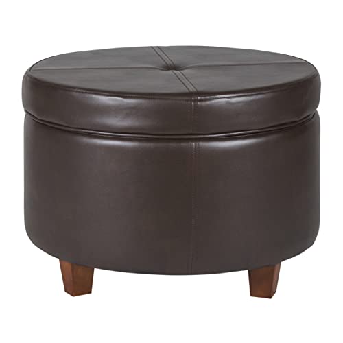 24" Round Leatherette Storage Ottoman - Chocolate Brown