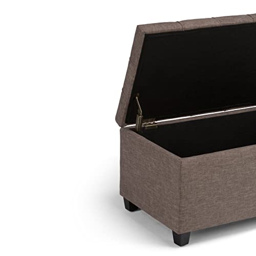 Sienna Storage Ottoman Bench - 33 inch Wide Upholstered Linen Look Fabric Rectangle Storage Ottoman Bench in Tanners Brown, Transitional Tufted Ottoman for Living Room with Lift Top