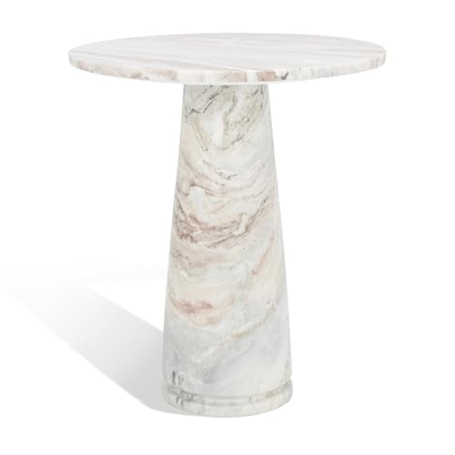 SAFAVIEH Furniture - Valentia Tall Marble Accent Table - White & Brown - Marble Top - Glam Stone Pedestal Design - Ideal for Living Room, Entryway, Dining Room, 20.5" W x 20.5" D x 23.5" H (SFV9703B)