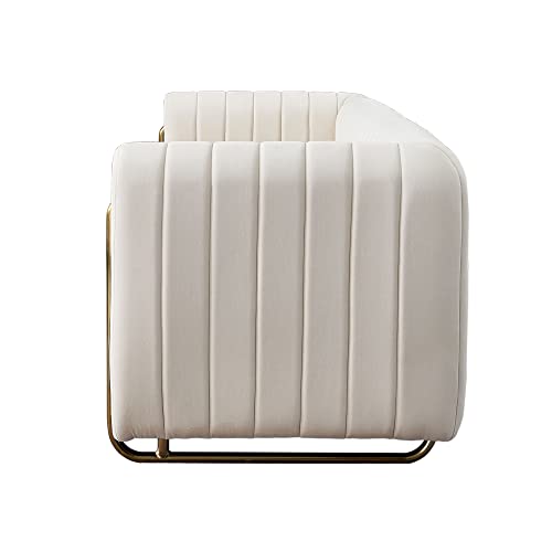 Chesterfield Velvet Sofa Upholstered Couch with Removable Cushions and Gold Metal Legs, for Living Room Office Apartment (Beige)