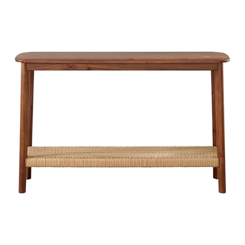 Calais Solid Wood Console Table with Woven Storage Shelf, Chestnut, 48 Inch | 2-Tier Narrow Sofa Table, Mid Century Modern Entryway Table for Living Room, Behind the Couch, Hallway, or Foyer by Alaterre
