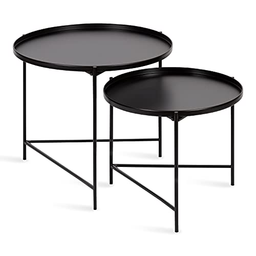 Ulani Modern Nesting Coffee Table, Set of 2, Black, Sophisticated Coffee Table Set for Storage and Display