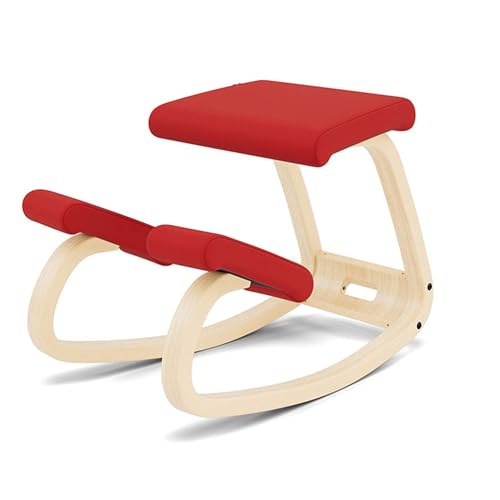 Variable, The Original Kneeling Chair, Ergonomic Chair, Natural/Red, 10 Year Warranty, Design by Peter Opsvik